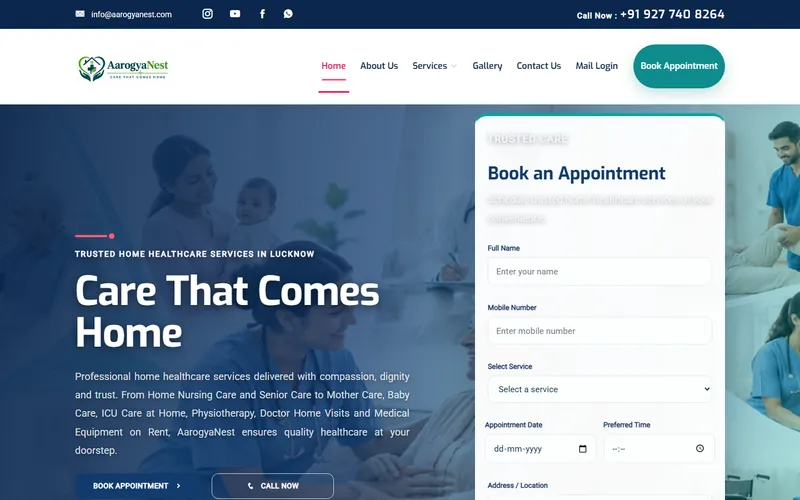 Homepage of the AarogyaNest website