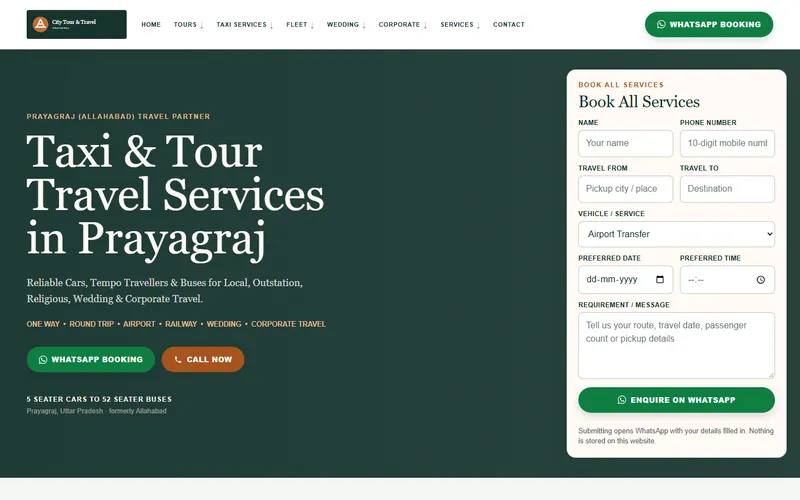 Homepage of the City Tour & Travel website