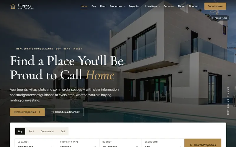 Homepage of the Property website