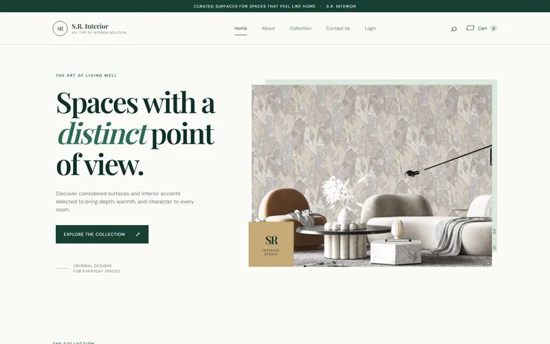 Homepage of the S.R. Interior website